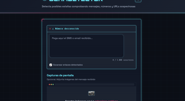 ScamDetector en modo oscuro